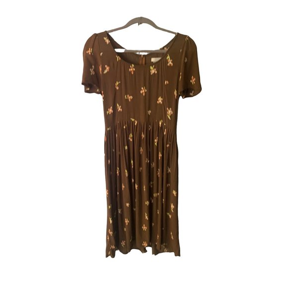 CHRISTY DAWN Brown Orange Yellow Floral Print Boho Knee Length Dress-Size Medium - Picture 5 of 16
